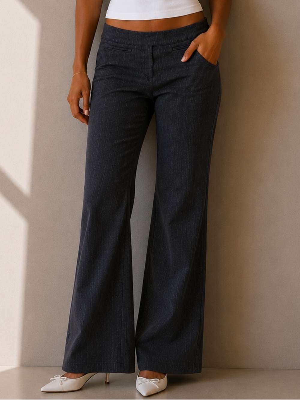 Le Chateau Mid Rise Striped Wide Leg Trousers